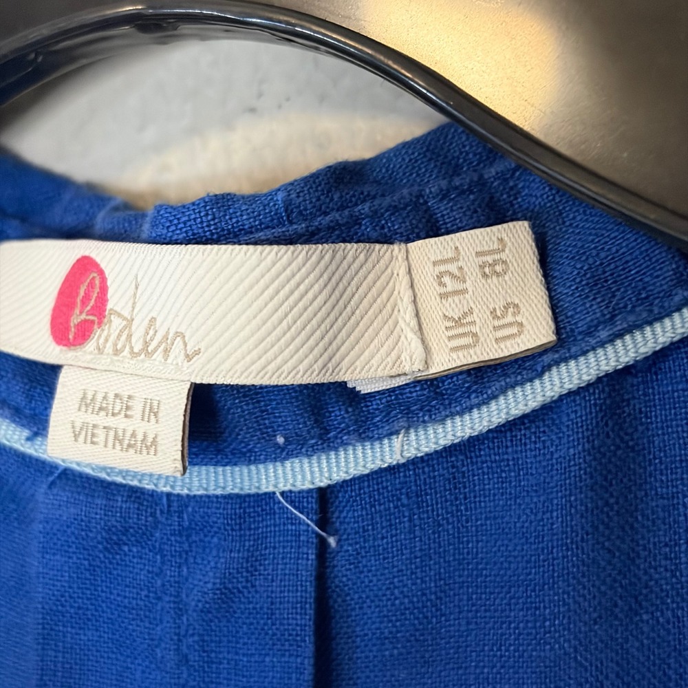 Boden Womens 8 US Cobalt Blue 100% Linen Button Up Shirt Long Sleeve Preppy - Picture 5 of 8